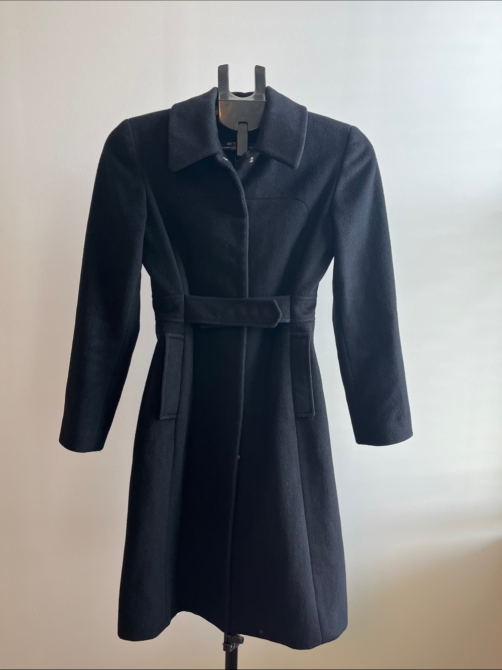 Moda International Black Long Sleeve Belted Dress Coat - Women